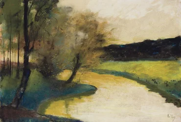 Autumnal Stream Landscape in Evening Light